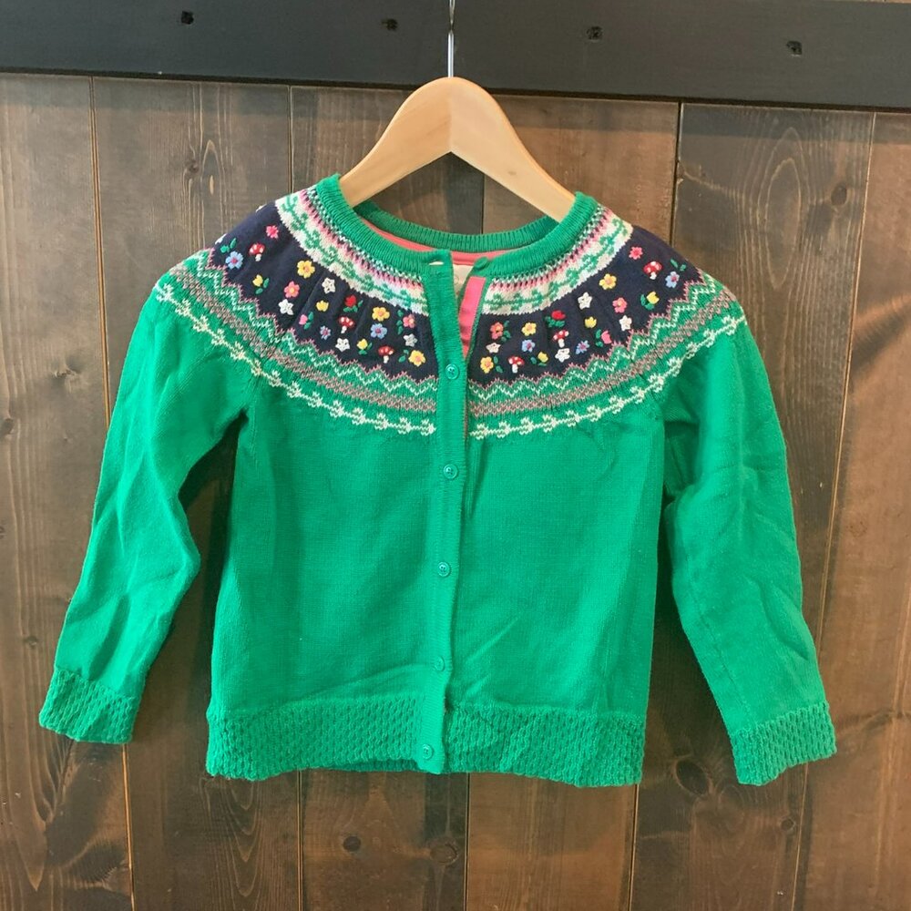 Hanna Andersson Green Sweater with Multicolor Pattern